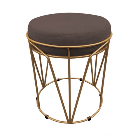 Puff Multiuso com Mesa Babu 2 em 1 Suede Marrom Base Dourado