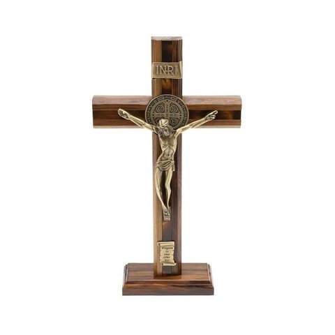 Crucifixo Cruz Medalha São Bento Frisado Parede e Mesa 26 Cm