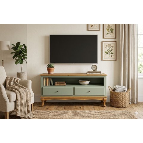 Rack Luiz Xv 2 Gavetas Estilo Farmhouse - Verde Pistache