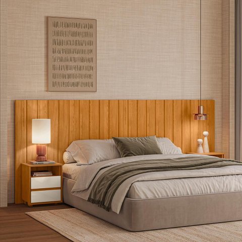 Cabeceira Extensivel com 2 Mesas Laterais Mdf Frida 315 Cm Cinamomo Off White Madetec