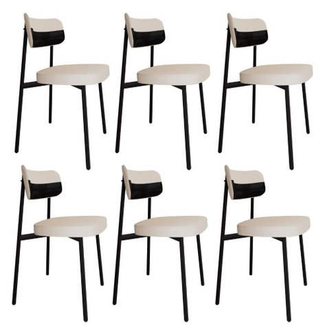 Conjunto 6 Cadeiras de Jantar Alloa Palha Corriente / Courino Preto Est.Preta