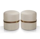 Ver imagem 2 de Conjunto 2 Pufes Redondo para Sala Decoração Detalhe em Couro Tecido Veludo Cor Bege