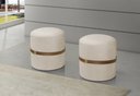 Ver imagem 1 de Conjunto 2 Pufes Redondo para Sala Decoração Detalhe em Couro Tecido Veludo Cor Bege