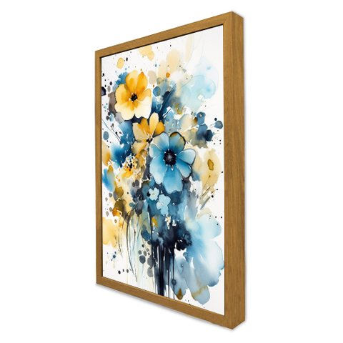Quadro Decorativo Floral Luxo Flores Tons Pasteis em Moldura Caixa Tacolado Moldura Caixa 3cm Freijó