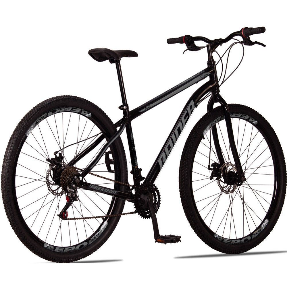 Bicicleta Sport Aro 29 Quadro 17 Aço 21 Marchas Freio Mecânico Preto Cinza - Raider - 3