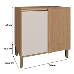 Balcão de Cozinha sem Tampo 1 Porta para Canto de Parede 80x58,5 cm Vitória Móveis Rimo Carvalho/Off - 6