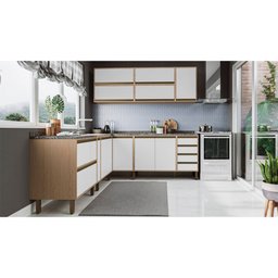 Balcão de Cozinha sem Tampo 1 Porta para Canto de Parede 80x58,5 cm Vitória Móveis Rimo Carvalho/Off - 3