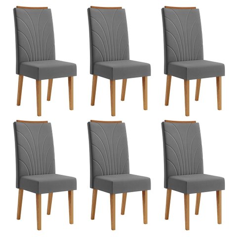 Kit com 6 Cadeiras de Jantar em MDF Encosto Bordado Giulia Cobre/Cinza