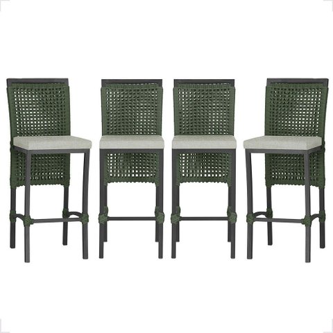 3 Banqueta em Alumínio Roma Preta Corda Náutica Tecido 3
