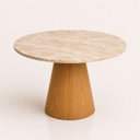 Ver imagem 1 de Mesa de Jantar Cone Redondo 90 cm Tampo Mármore Travertino Base Freijó