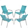 Conjunto 4 Cadeiras Alumínio Área Externa Fortaleza Fibra Sintética Artesanal Cor:turquesa - 1