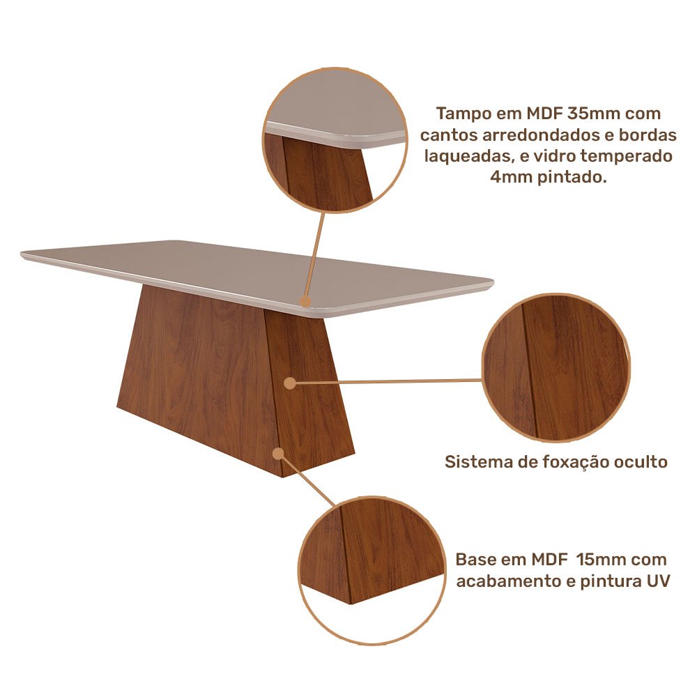 Mesa para Sala de Jantar com 8 Lugares - Savana/Off White - 3