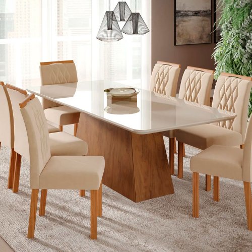 Conjunto de Mesa para Sala de Jantar Ana com 8 Cadeiras Alice-Cimol -  Savana / Offwhite / Joli na Americanas Empresas