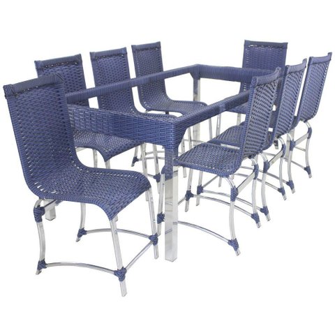 10 Cadeiras Haiti e Mesa de Jantar 240x100 Alumínio Azul Dark