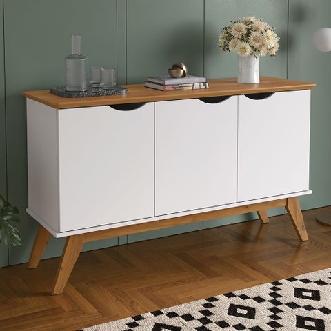 Buffet Sala Prism 3 Portas - 3 Cores:branco/cinamomo