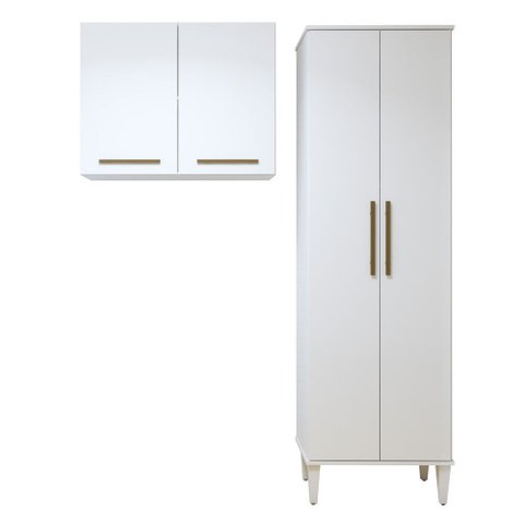 Lavanderia Modulada São Gonçalo 1 Armário Multiuso e Armário Aéreo - Kaiki Móveis Branco