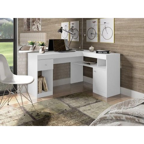 Mesa para Computador em L Nilo - Branco Fosco - Caemmun