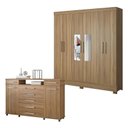 Ver imagem 1 de Cômoda London e Guarda Roupa Casal Prático Amêndola Touch com Espelho - Demóbile