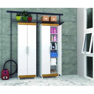 Armário Multiuso 2 Portas e 5 Prateleiras Line - Branco/Canela - Vila Rica