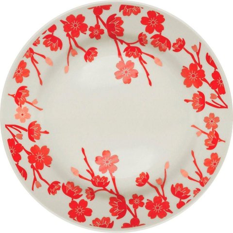 Kit 12 Pratos Rasos Donna Jardim Oriental Oxford Cerâmica 24cm