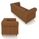 Ver imagem 7 de Conjunto Sala de Estar 1 Sofá Living 180cm e 2 Poltronas Stanford Chesterfield Pés Madeira Couro Mel