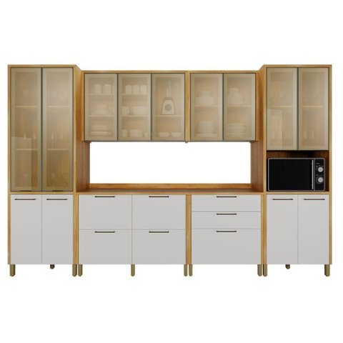 Cozinha Modulada Nobre 4 Portas 2 Gavetas MDF Off White e Cinamomo Valdemóveis