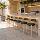 Ver imagem 1 de Banqueta Cozinha Média com Encosto Industrial Champanhe Kit 6 Londres PU D03 - D'Rossi
