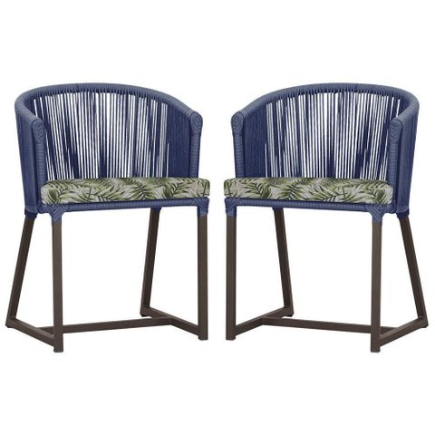 2 Cadeiras de Jantar Noronha Marrom Corda Náutica E5 Trama Azul