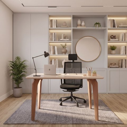 Escrivaninha Mesa Escritório com Tampo de Vidro 130cm Marrom/Madeira/Off White