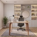 Ver imagem 1 de Escrivaninha Mesa Escritório com Tampo de Vidro 130cm Marrom/Madeira/Off White