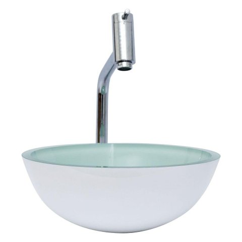 Cuba Branco De Vidro Cr35Cm +Torneira Link +Válvula Click