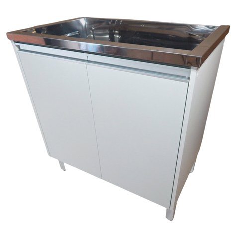 Tanque de Lavar Roupa Inox Gabinete 82cm 2 Portas Montado