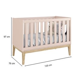Berço Americano e Cômoda New Classic Rosa com Pés Madeira Natural e Colchão Gazin – Reller - 2