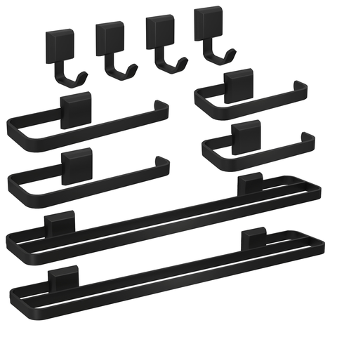 Kit Acessórios para Banheiros 10 Pçs Toalheiro Duplo Luxo Preto