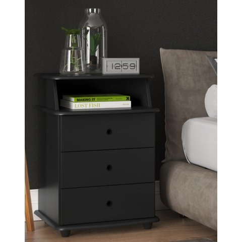 Mesa de Cabeceira 3 Gavetas Luxo Preto