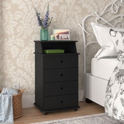 Mesa de Cabeceira 4 Gavetas Luxo Ii Preto - Ej Móveis - 1
