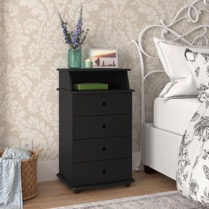 Mesa de Cabeceira 4 Gavetas Luxo Ii Preto - Ej Móveis