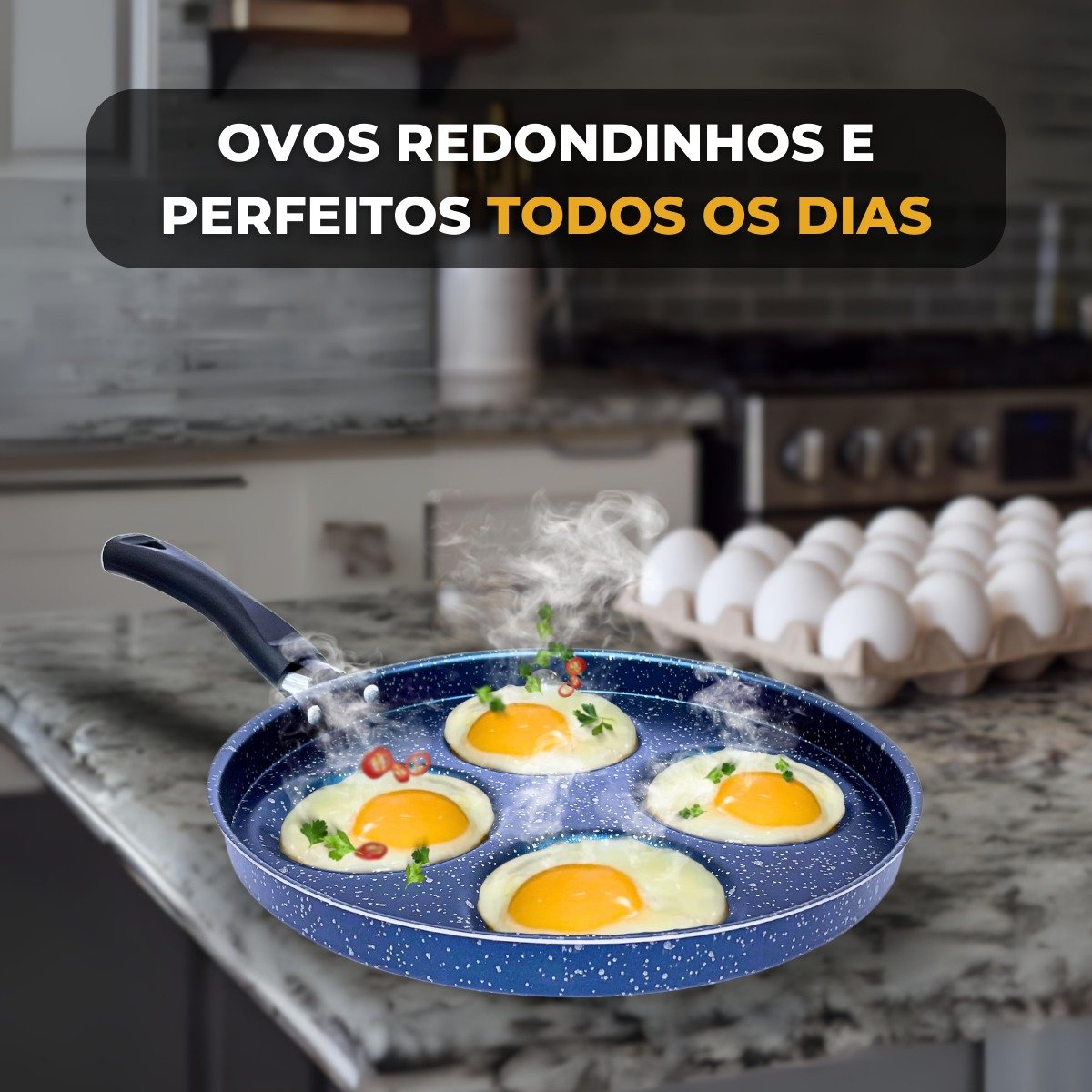 Frigideira Multiuso Gourmet 4 Divisórias Ovo Hambúrguer Azul - 5