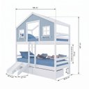 Ver imagem 3 de Beliche Casinha Dos Sonhos com Escada/ Escorregador e 02 Gavetas Madeira Maciça Branco|Azul Housin