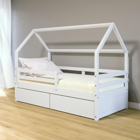 Cama Casinha Slim Rb com 02 Gavetas e Grade de Proteção Branco Housin