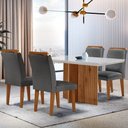 Ver imagem 1 de Sala de Jantar Mesa Olimpia 120cm Mdf Vidro Canto Reto com 4 Cadeiras Athenas Moderna