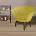 Ver imagem 3 de Poltrona Decorativa Pétala Couro Amarelo Pés Madeira Mz Decor