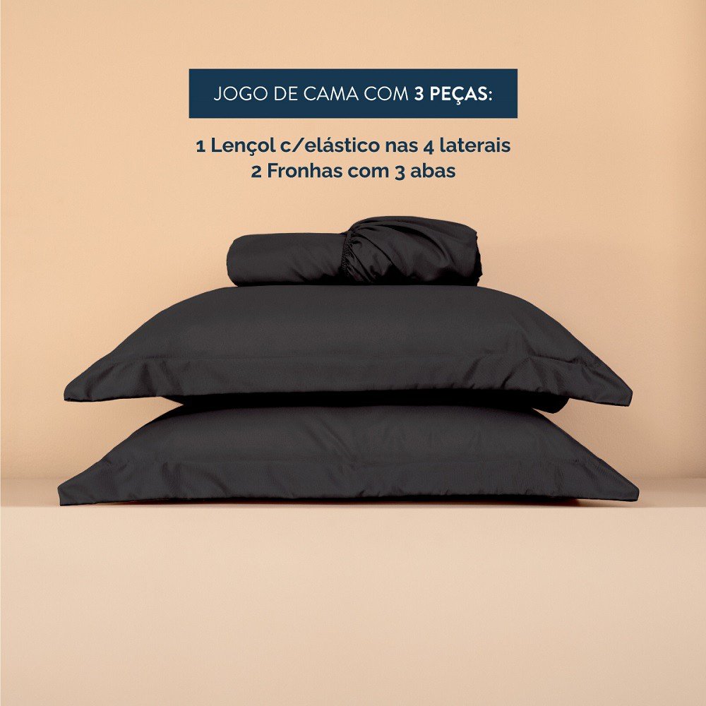 Jogo de Cama Lencol Slim King 3 peças 200 Fios Preto - 6