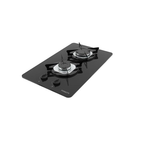 Cooktop Fogatti à Gás FGT 2B Vidro Preto Flange Inox