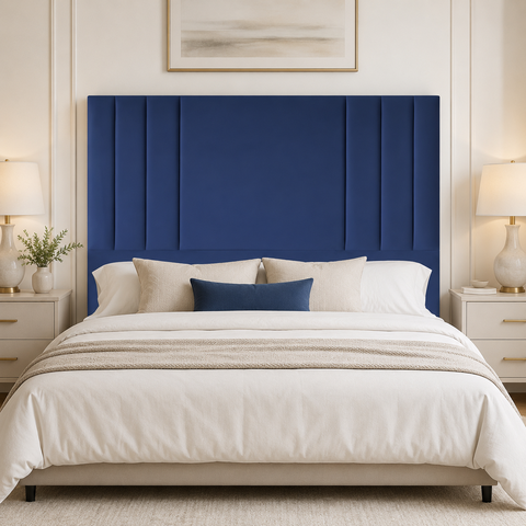 Cabeceira Suede 140 cm Casal Moderna Frame Estofada Cama Box:Azul Marinho