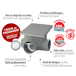 Caixa de Passagem e Inspeção de Esgoto com Válvula Capacidade 7 Litros Cor Cinza Durín - 2