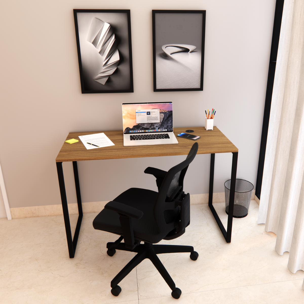 Mesa Escrivaninha Home Office Estilo Industrial 100% Mdf com Carregador por Indução - Wireless sem F