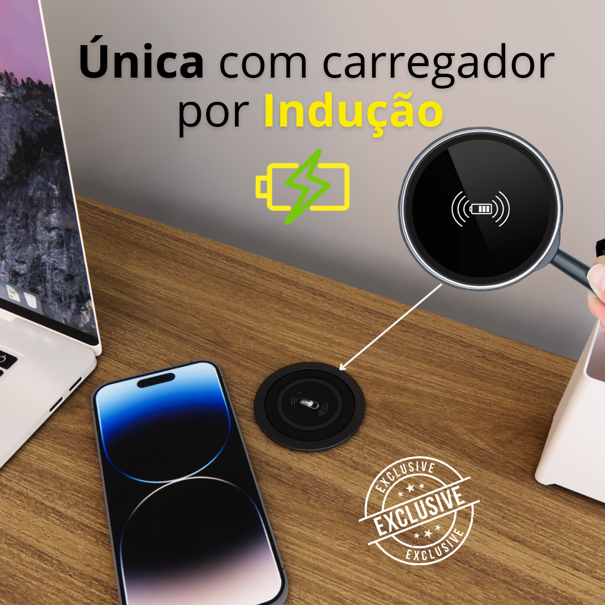 Mesa Escrivaninha Home Office Estilo Industrial 100% Mdf com Carregador por Indução - Wireless sem F - 2