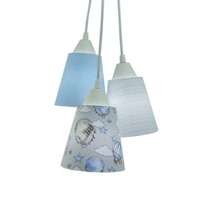 Lustre Pendente Quarto de Bebê Tecido Balão Tons de Azul e Cinza