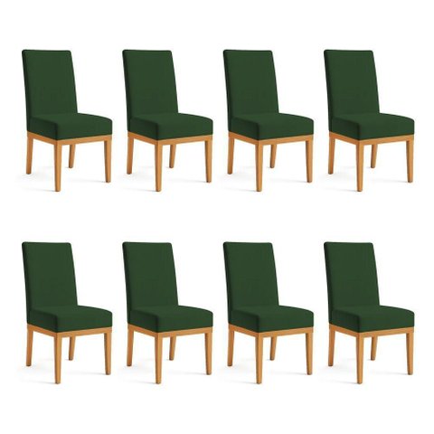 Kit 8 Cadeiras de Jantar Brisa Veludo Verde Base de Madeira - Pallazio